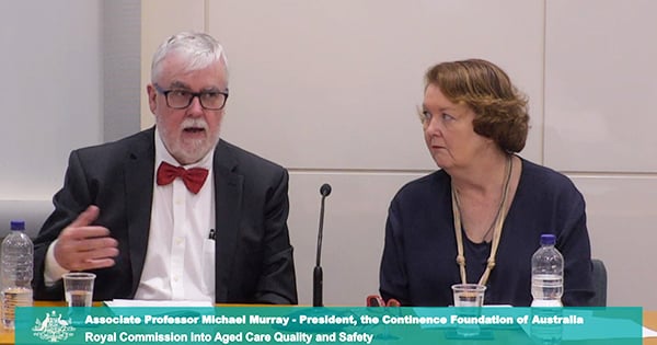 Screen shot of Michael Murray and Dr Joan Ostaszkiewicz speaking at the Royal Commission into Aged Care Quality and Safety